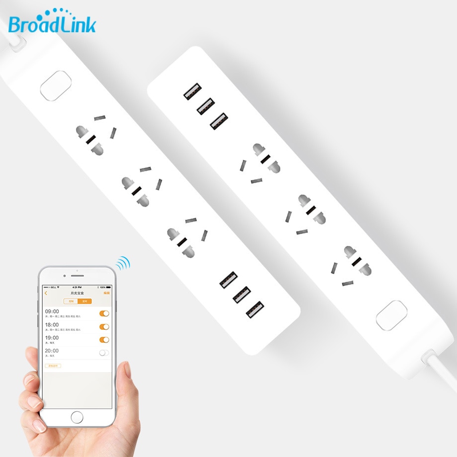 BroadLink MP2 Smart Wifi Power Strip WiFi Socket Afstandsbediening 3 Outlet met 3 USB Snelle Opladen 2.1A voor iOS Android