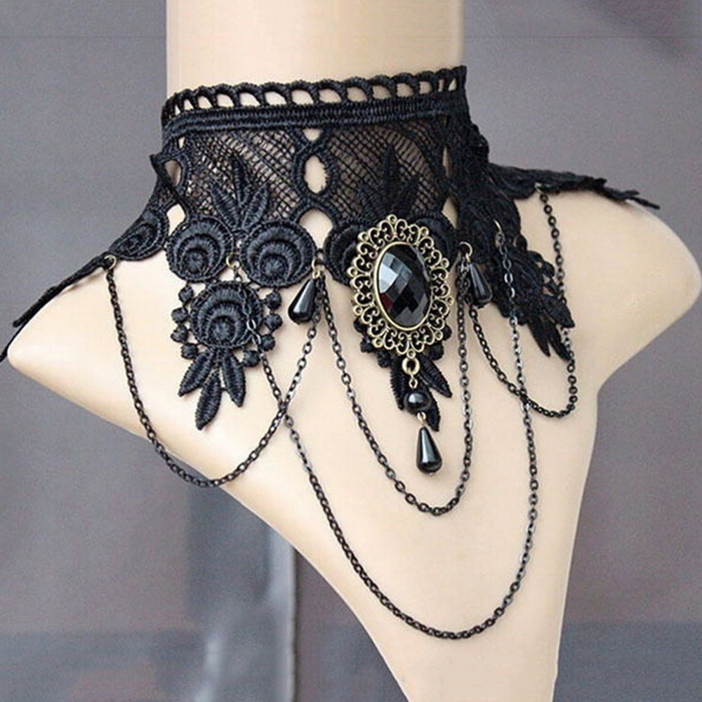 1Stck Schwarz Spitze Blume Quaste Halskette Frauen gotisch Punk Halsband Kragen Kette Schmuck Frauen Schmuck !