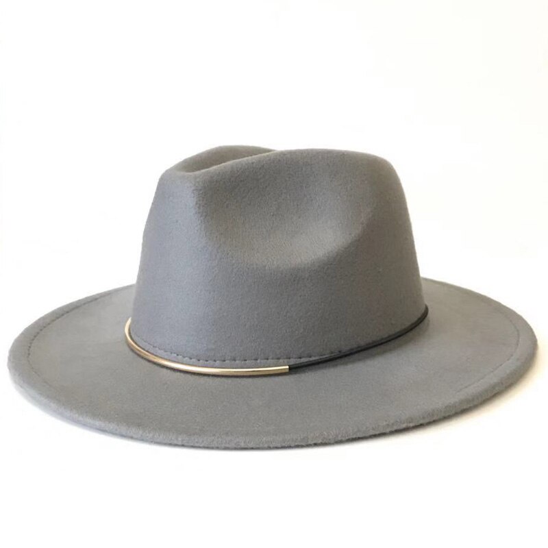 Med bred rand hue gentleman dame vinter efterår jazz kasketter kvinder mænd uld vintage hatte gangster trilby filt fedora hat: Grå