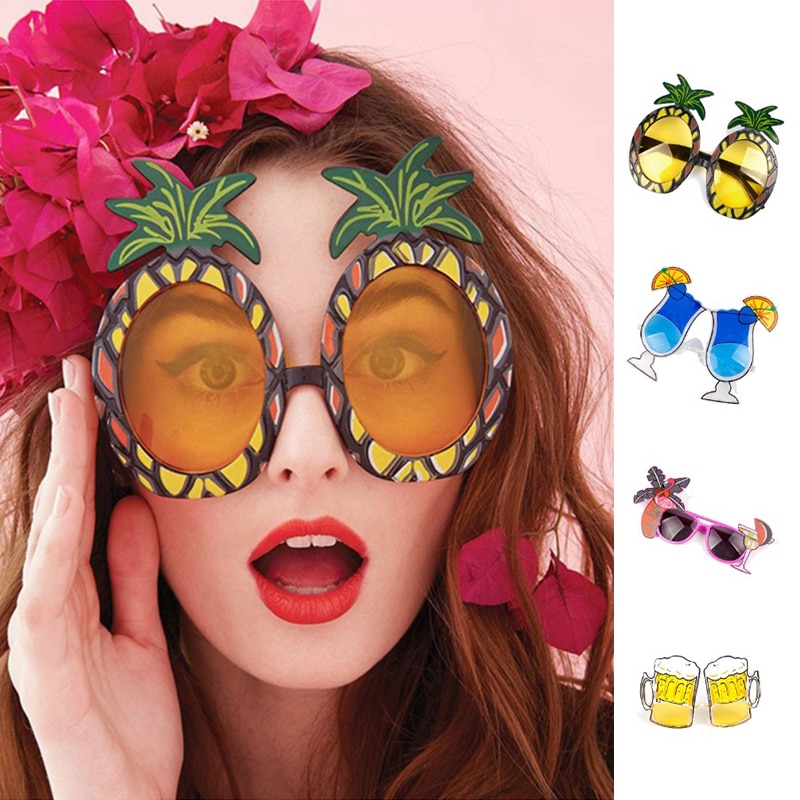 1pcs Beach Hawaii Party Pink Flamingo Party Tropical Decorations Funny Glasses Pineapple Sunglasses Summer Hawaiian Party Event