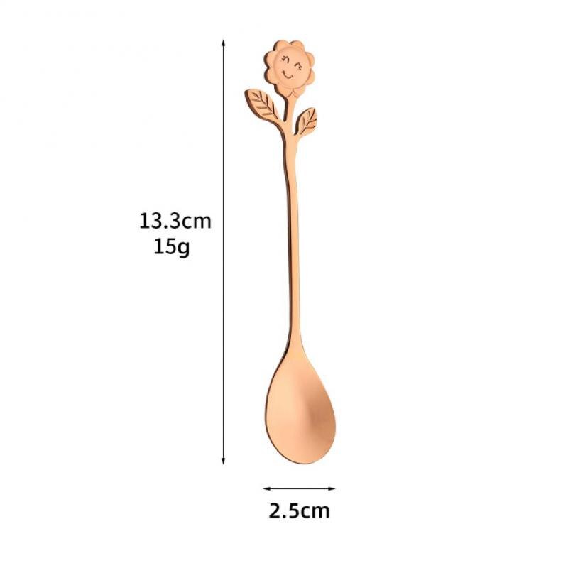 Sunflower Pattern Spoon Fork Stainless Steel Thin Handle Tea Spoon Coffee Stirring Rod Dessert Fork Tableware: 06