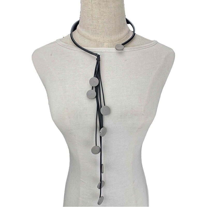 UKEBAY Handmade Wood Necklaces Top Gothic Necklace Female Long Chain Match Clothes Choker Necklace Rubber Jewellery: grey