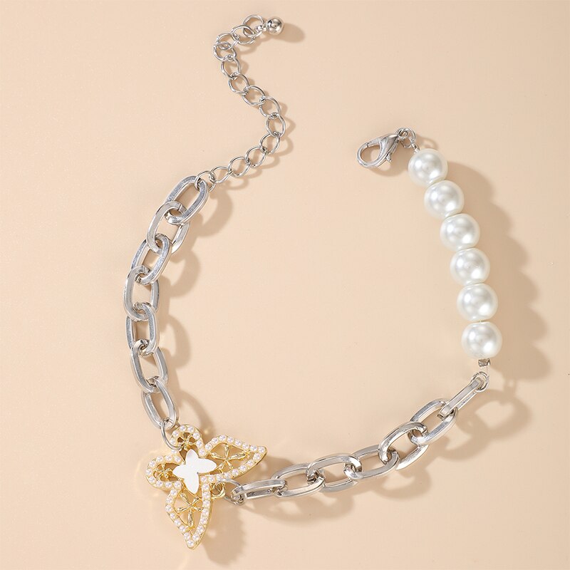 Docona 10 Styles Charm Pearl Butterfly Bracelet for Women Gothic Portrait Coin Colorful Dripping Oil Metal Bangle Jewelry: 15991