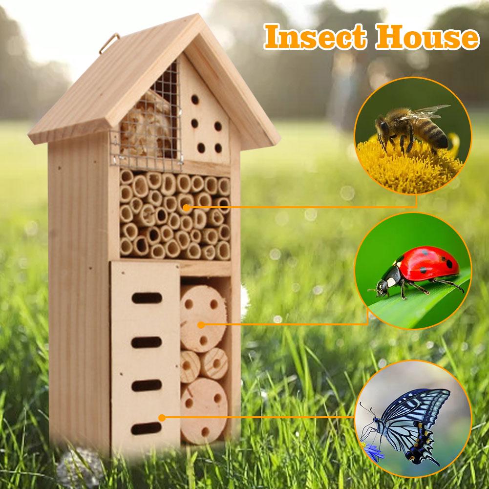 Casa de madera para insectos, casa de abejas y mariposas, refugio de Hotel, decoración de jardín, caja de nidos, caja de insectos para patio de jardín al aire libre