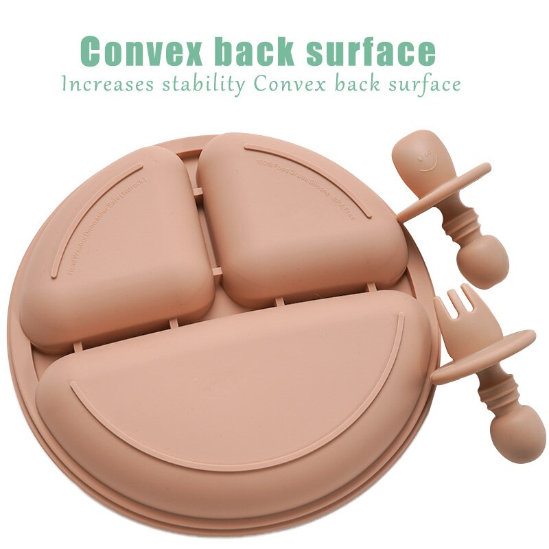 Ensemble d&#39;assiettes en silicone solide, vaisselle d&#39;apprentissage pour bébés, à la , avec fourchette, cuillère, sans BPA