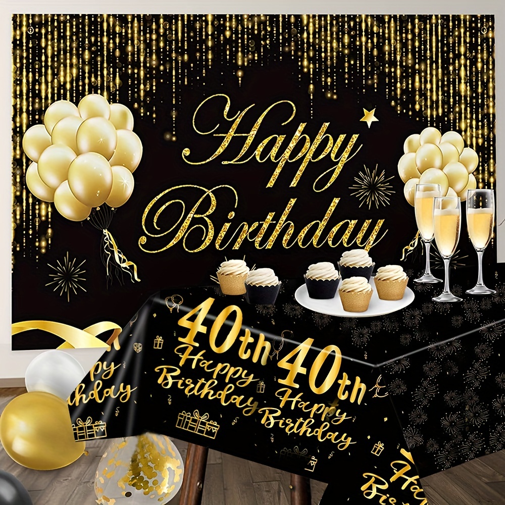 Happy Birthday 40 Year Old Disposable Tableware Black Gold Plate Tablecloth Banner For 40th Birthday Party Decorations Supplies