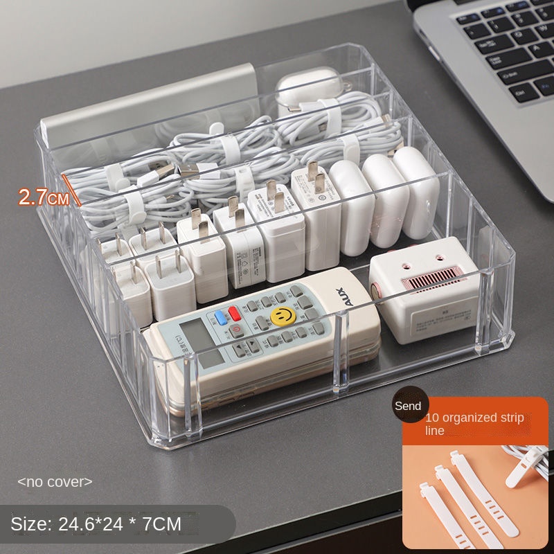 Boîte de rangement de câbles de données, bureau disposé le chargeur gestion des câbles artefact acrylique Transparent avec couvercle organisateur: 1
