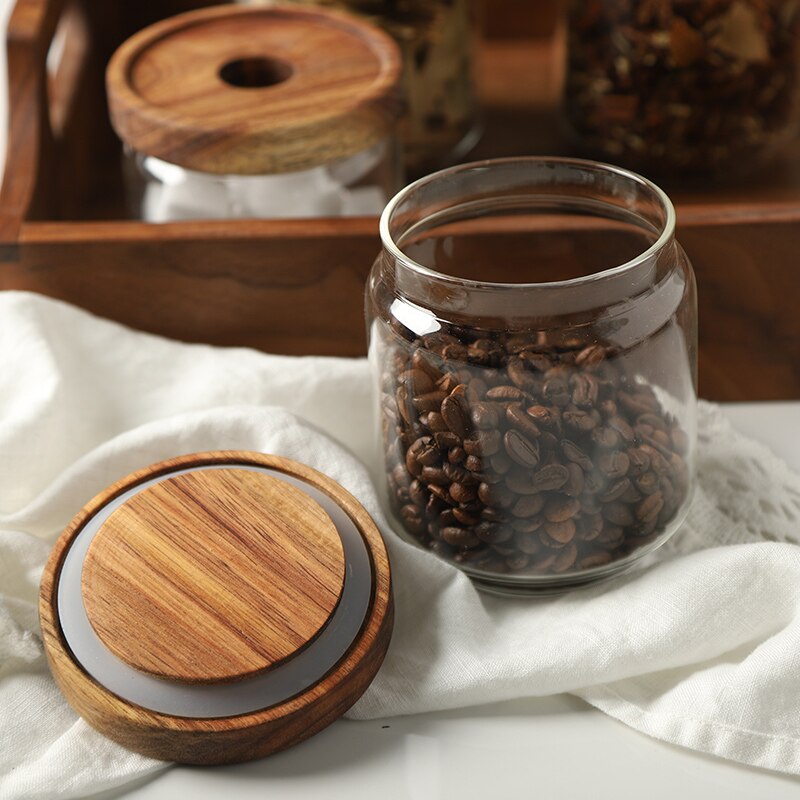 Frascos de vidrio sellados con tapas de bambú para café, Navidad, dulces, galletas, botellas de almacenamiento a prueba de humedad, recipientes de vidrio resistentes al calor