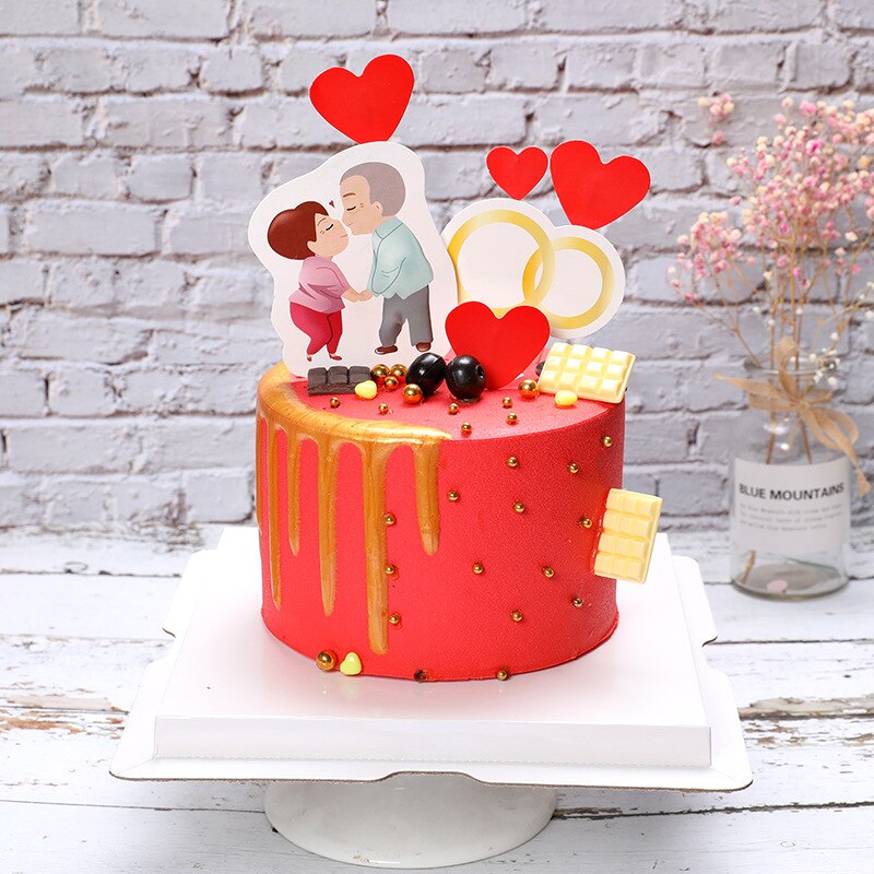 Romantic Love Heart Valentine's Day Cake Topper Lovers Theme Wedding & Engagement Anniversary Cake Decoration Party Supplies