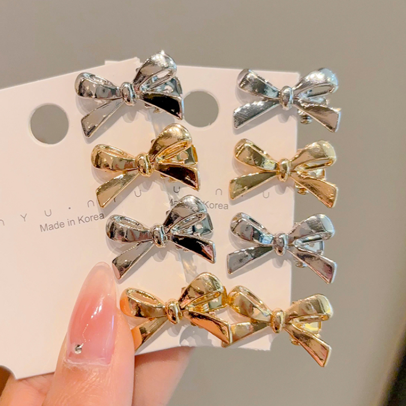 Korean Sweet Cool Y2K Girls PU Bow Hairpin Korean Personality Silver Leather Hair Clip Female Hair Accessories