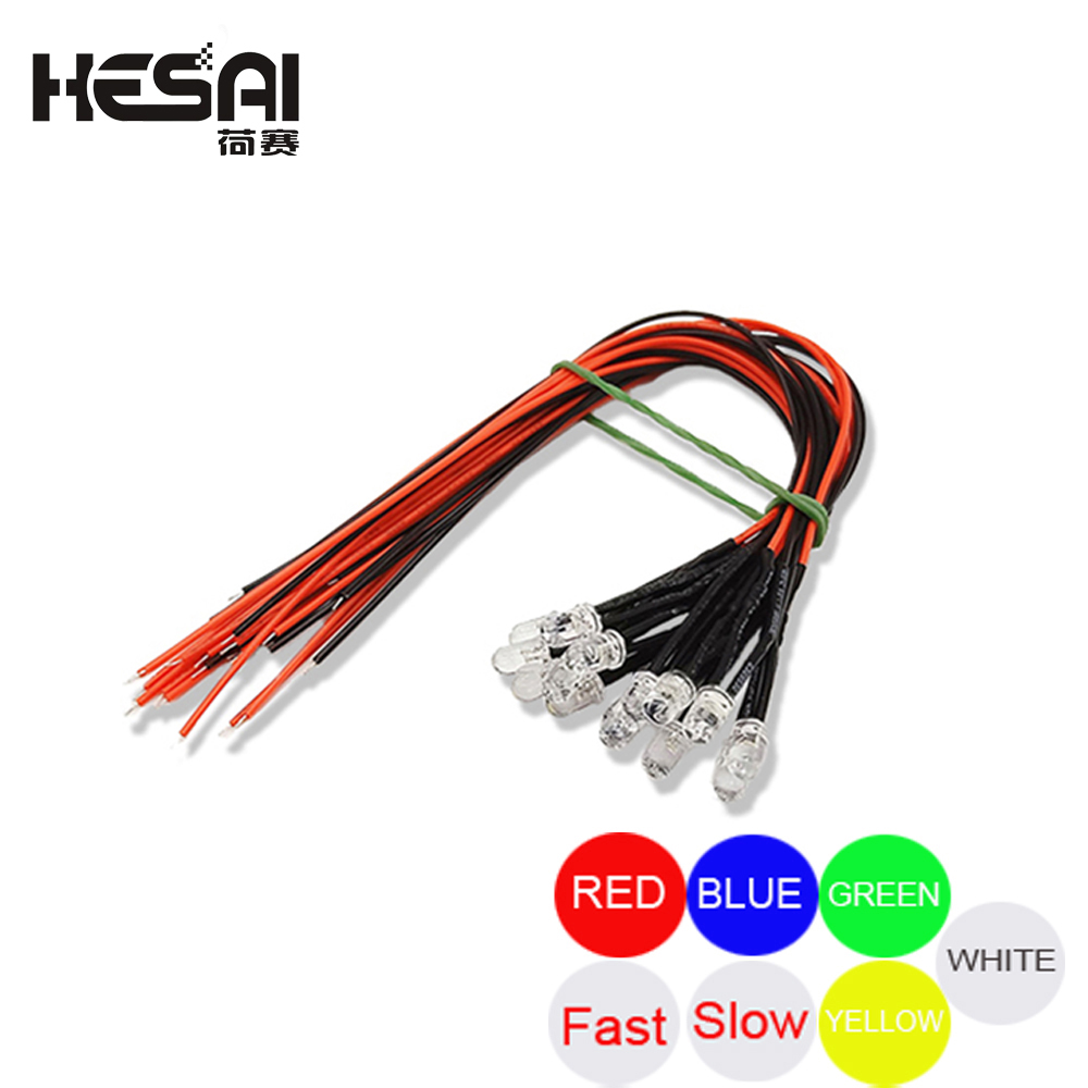 10 Uds 5mm LED 5-12V 20cm precableado blanco rojo verde azul amarillo UV RGB lámpara de diodo decoración diodos emisores de luz presoldados
