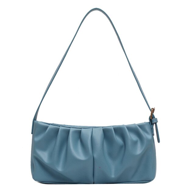 Yogodlns Summer Shoulder Bag Women Leisure PU Leather Baguette Bag Pleated Cloud Bag Female Small Handbag Phone Purse: blue