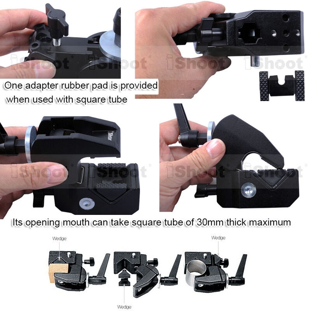 Universal Strong Metal Crab Clamp Pliers Camera Holder for Tripod Light Stand Boom 5cm Round Pipes 3cm Square Tubes Max. 10kg
