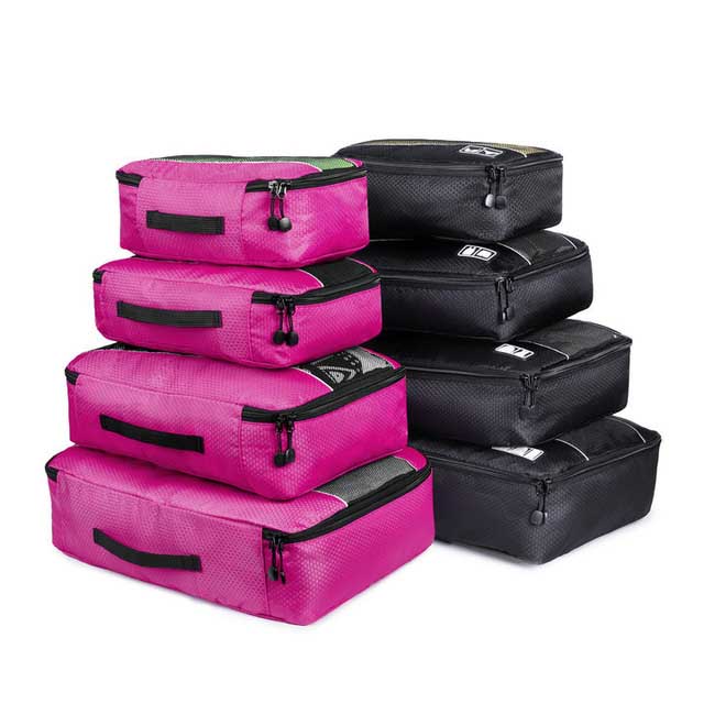 Foxmertor Packing Cubes Travel Duffle Bag Mesh Packing organizer Breathable Nylon Men Women Travel Luggage Organizer Set: 4 Rose 4 Black