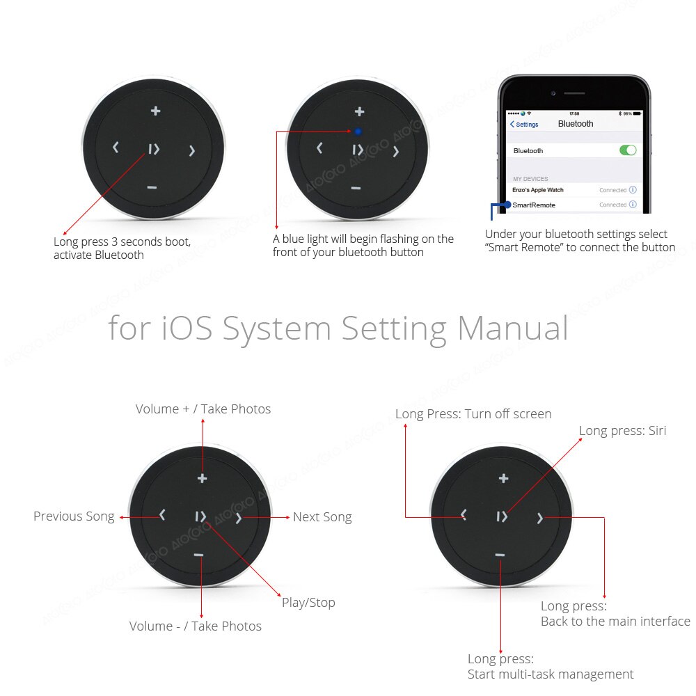 Wireless Bluetooth Car Kit Media Button Remote Control Car Motorcycle Steering Wheel Music 3.5mm Jack AUX Receiver Handsfree