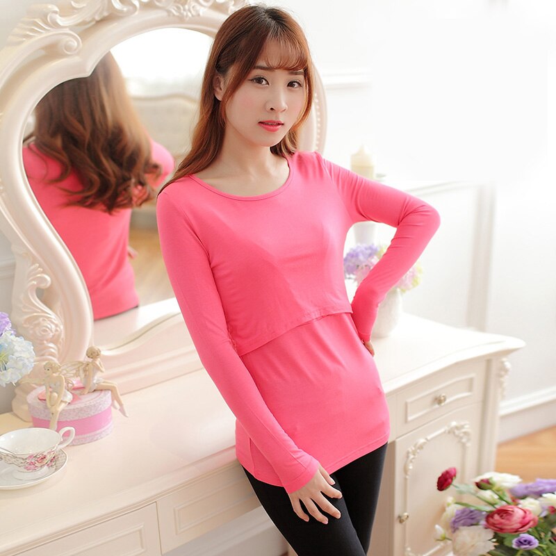 Borstvoeding Tops Uit Mode Herfst Lange Mouwen T-Shirts Voeden Kleren Herfst En Winter Dieptepunt Shirt Herfst Kleding: Bruin