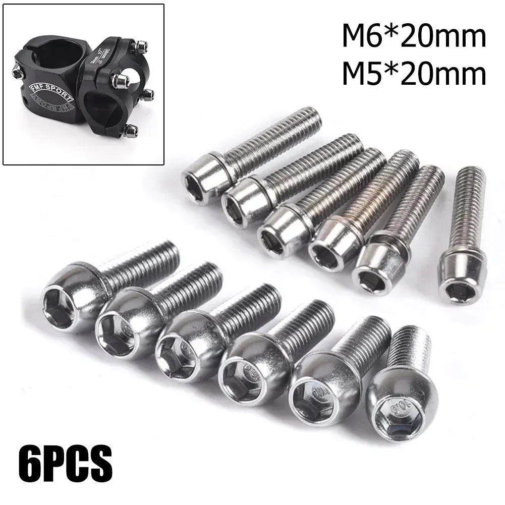 6 st/set skruvar för cykelstyret titanpläterade färgglada skruvar i rostfritt stål  m5/m6*20mm skruvbultar för styrstamshöjare