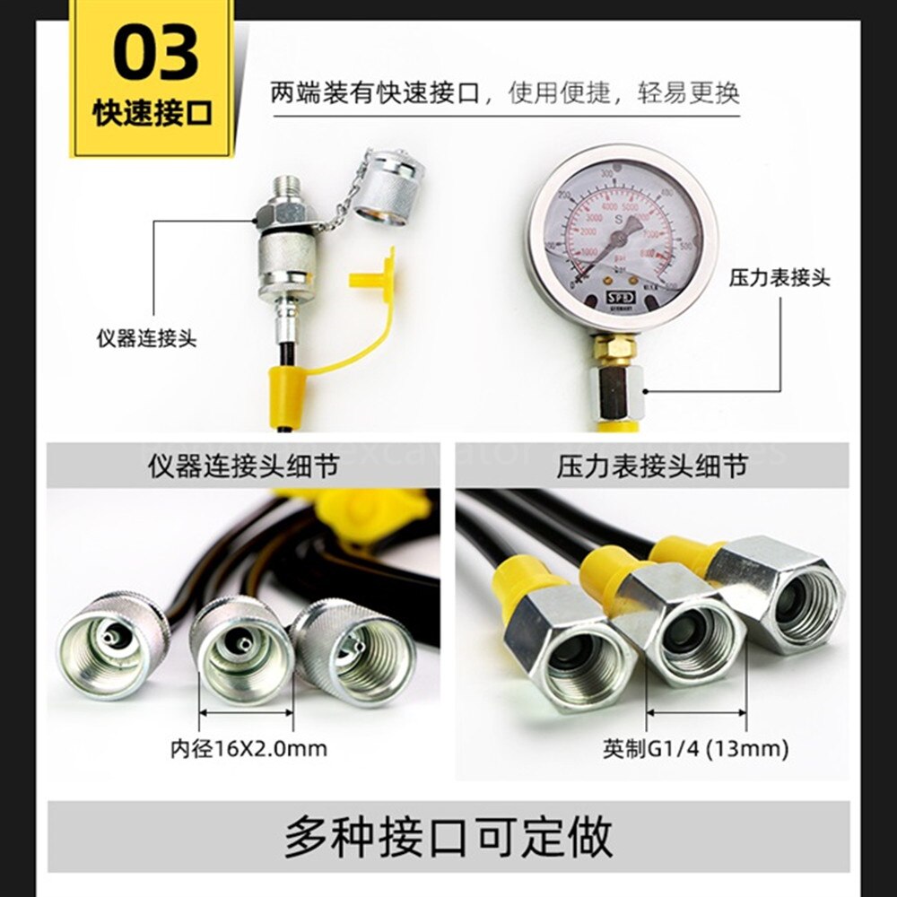 Graafmachine Onderdelen Hydraulische Systeem Test Tubing Manometer Lijn Hoge Druk Druk Test Slang 63Mpa Druk Test Connector