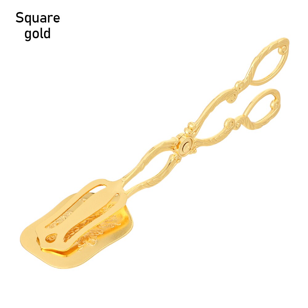 Pinza de aleación de Zinc para comida, plato de fruta y flores tallado en 3D, ensalada, postre, utensilios de cocina modernos para el hogar: gold square