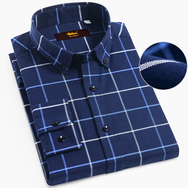 Men's Button Down Soft Cotton Brushed Gingham Shirts Casual Long-Sleeve Standard-fit Comfortable Thick Plaid Checkered Shirt: CS1926-01 / 43