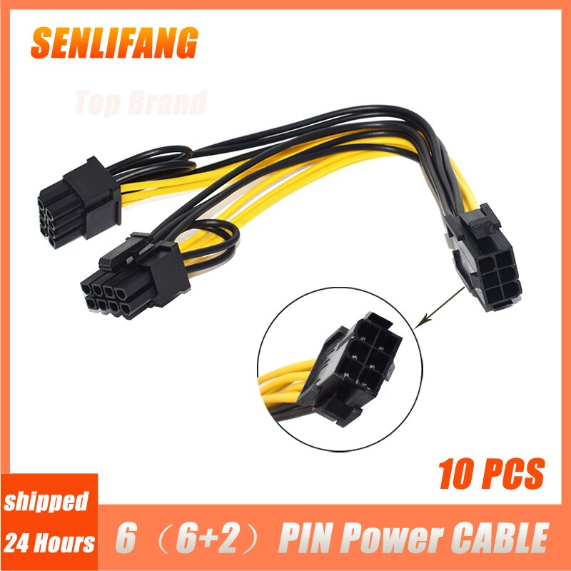 10PCS 21CM 8PIN Cable PCI Express To Dual PCIE 6(6+2)/8 (6+2)PIN Line Graphics Card GPU Power Data Cable: 6pin
