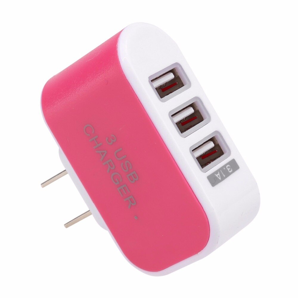 3.1A Triple USB 3 puertos de pared de viaje de hogar adaptador de cargador de CA enchufe de la UE para teléfonos móviles MP3 player cargador de batería, color rosa