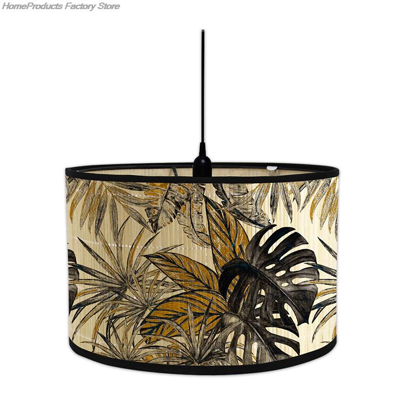 Lustre en bambou de style européen, abat-jour d'art de style japonais rétro, salon, zones d'ombre lumineuse, décor de lampe, couvercle