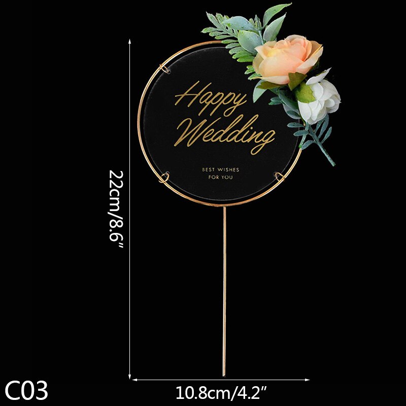 Transparant Acryl Gelukkige Verjaardag Cake Toppers Kunstmatige Bloemen Planten Wedding Cupcake Topper Diy Vrolijk Kerstfeest Cake Decor: C03-1PC