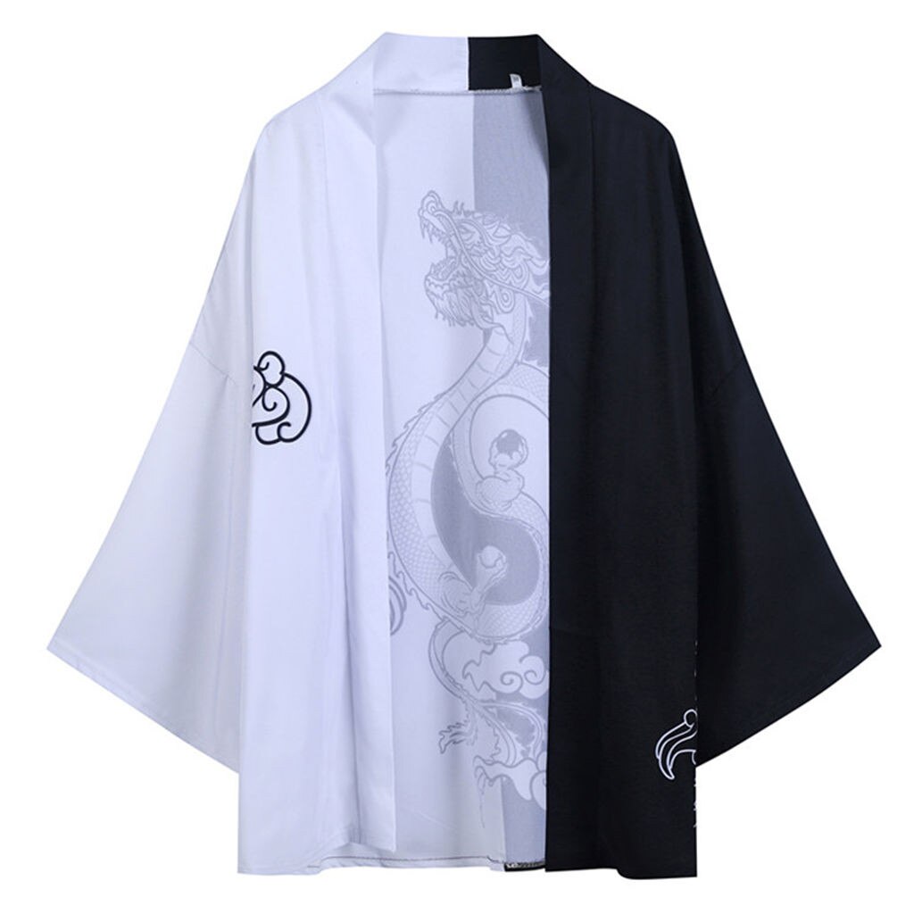 Japanese Kimono Men Japanese Style Half Sleeve Mens Kimono Dragon Totem Summer Mens Cardigan Asian Clothes Men