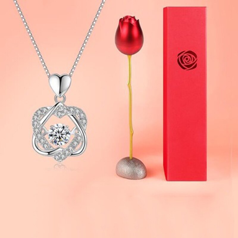 Rose Flower Box Crystal Goud Zilver Ketting Voor Mannen Vrouwen Legering Sieraden Doos Voor Meisje Vrienden Paar