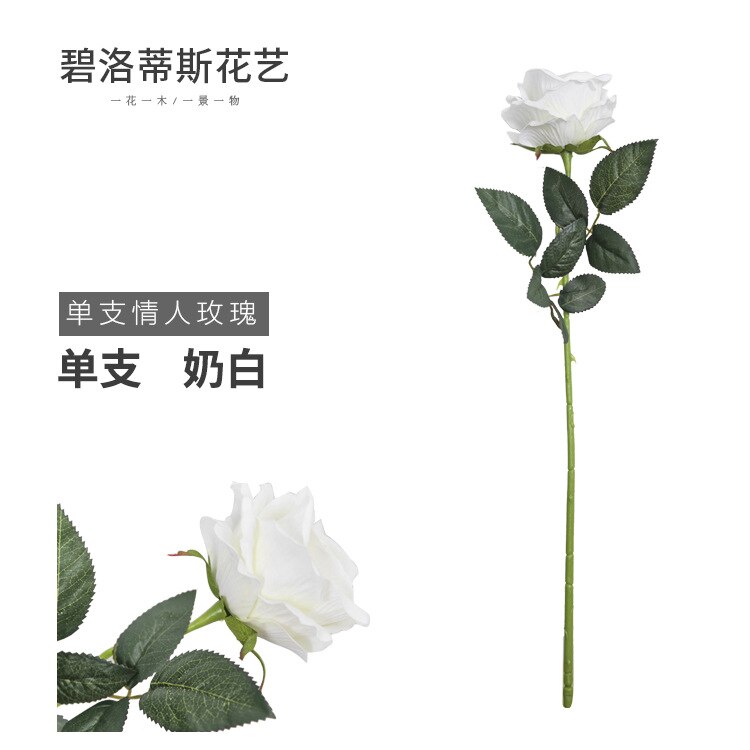 Kunstig rose stue boligindretning kunstig blomst dekoration bryllup kunstig buket enkelt flaske valentine 'ros: Mælkehvid