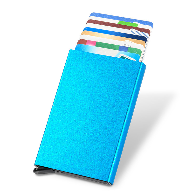 Slim Pop Up Wallet Minimalist Credit Card Holder For Men Women RFID Blocking Mini Metal Case: SKY BLUE