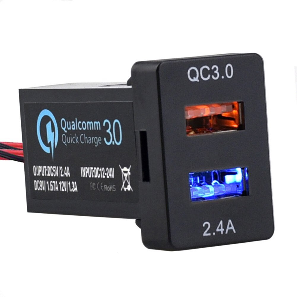 Dual USB 2.0 Car Charger Quick Charge 3.0 voor Toyota met Kortsluiting Bescherming Auto USB Socket Oplader Voor Smartphone