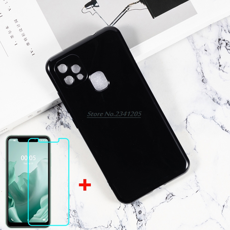 360 volle Schutz fallen Abdeckung Für Oukitel C22 Weichen Schwarz TPU fallen transparent Telefon fallen Silizium für Oukitel C22 Gehärtetem glas: Schwarz Fall und Glas