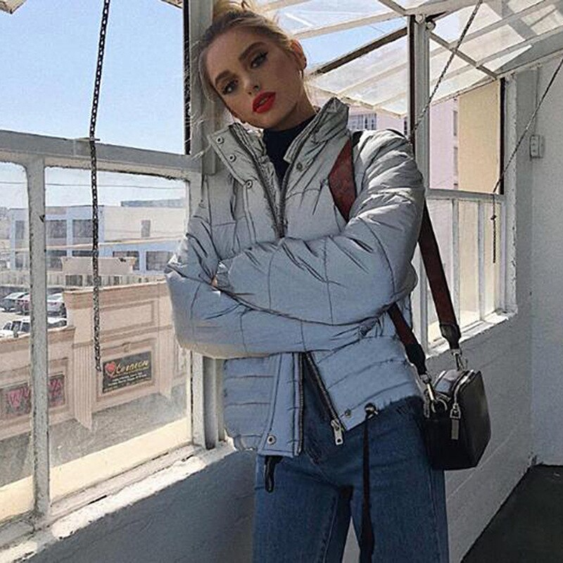 GLWOW, abrigo reflectante de Invierno para Mujer, , Parkas cálidas con capucha, Chaqueta corta femenina de , ropa, Chaqueta, Chaqueta de Mujer gris