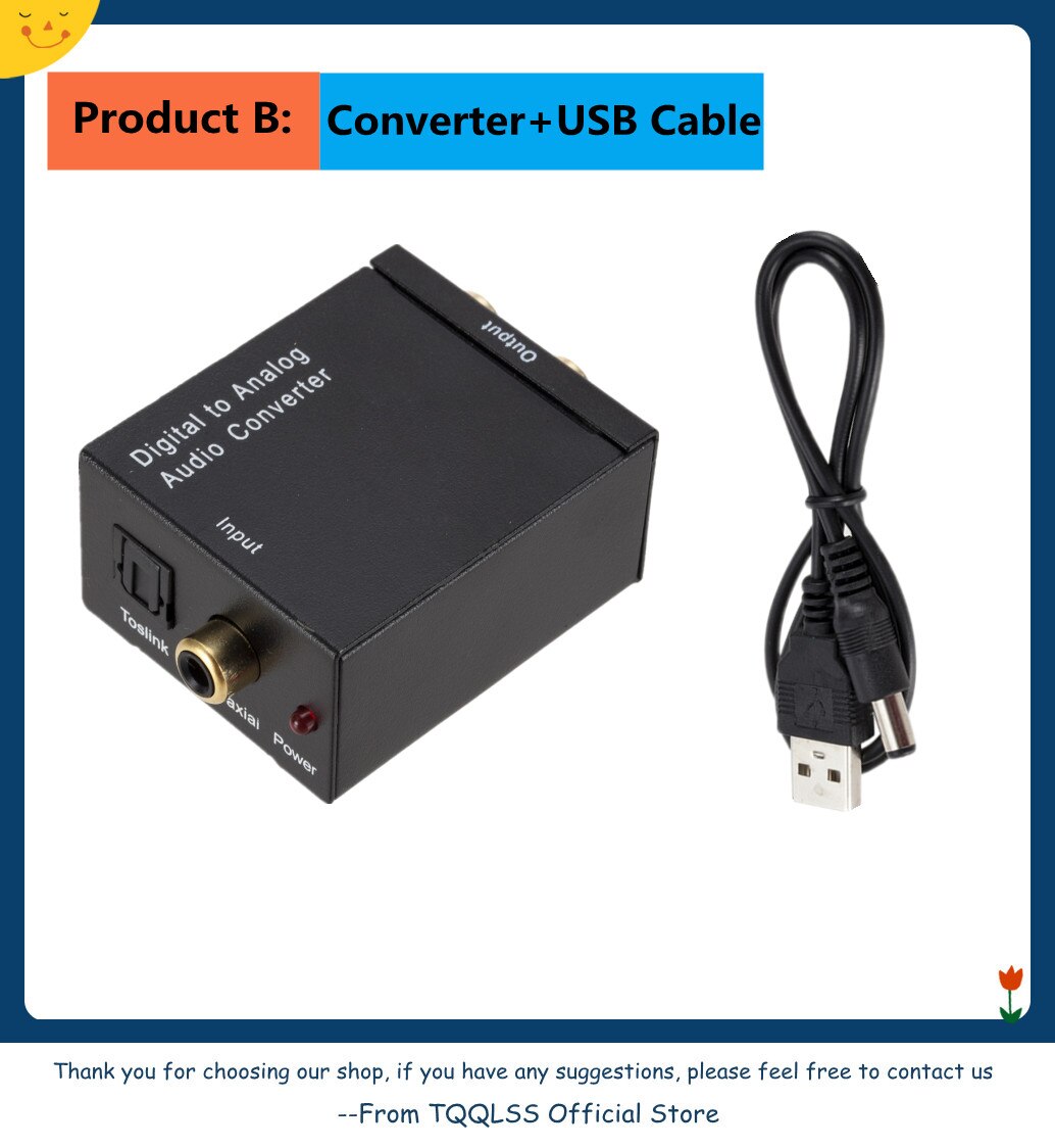 Dac Digitaal Naar Analoog Audio Converter Optical Fiber Toslink Coaxiale Signaal Naar Rca R/L Audio Decoder Spdif Atv dac Converter: Converter  USB Cable