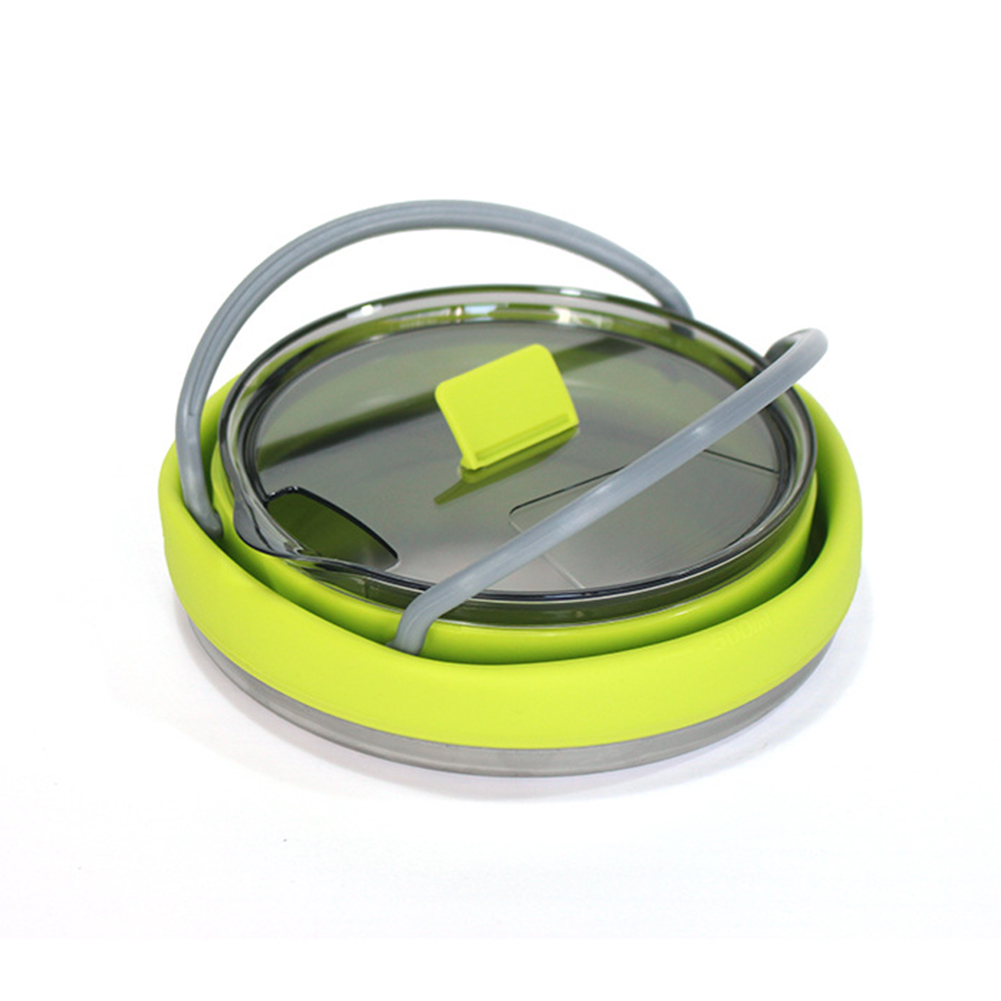 Portable Mini Boiling Water Pot Folding Silicone Kettle with Handle Water for Outdoor Camping Travel Self-Driving Tableware: green