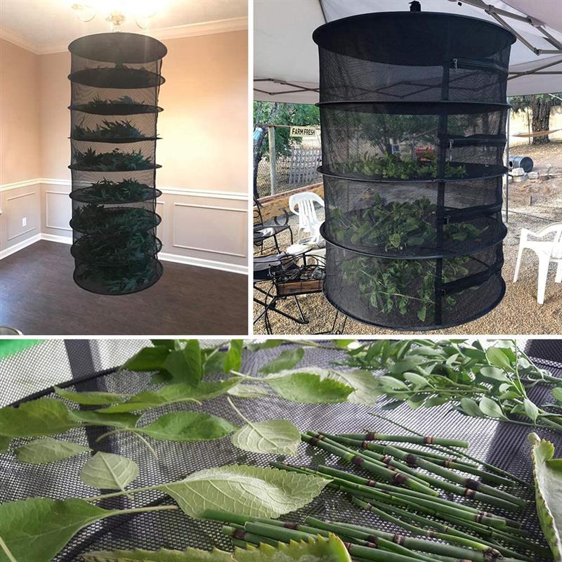 4/6/8 Layers Herb Drying Rack Hanging Mesh Net Steel Rings Foldable Zipper Closure for Petals Buds Beans