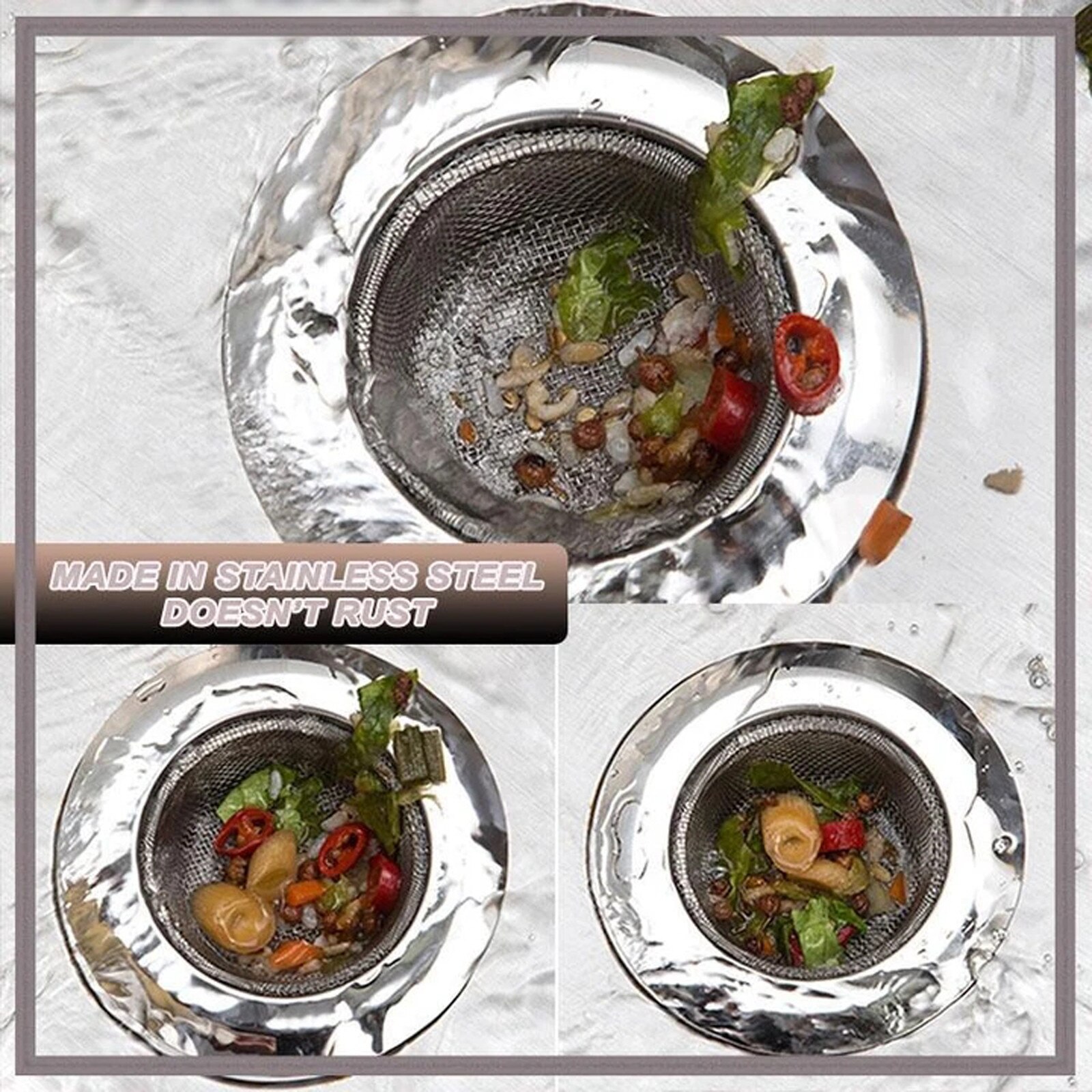 Stainless Steel Bathtub Hair Catcher Stopper Shower Drain Hole Filter Trap Kitchen Metal Sink Strainer To Prevent Clogging #3s
