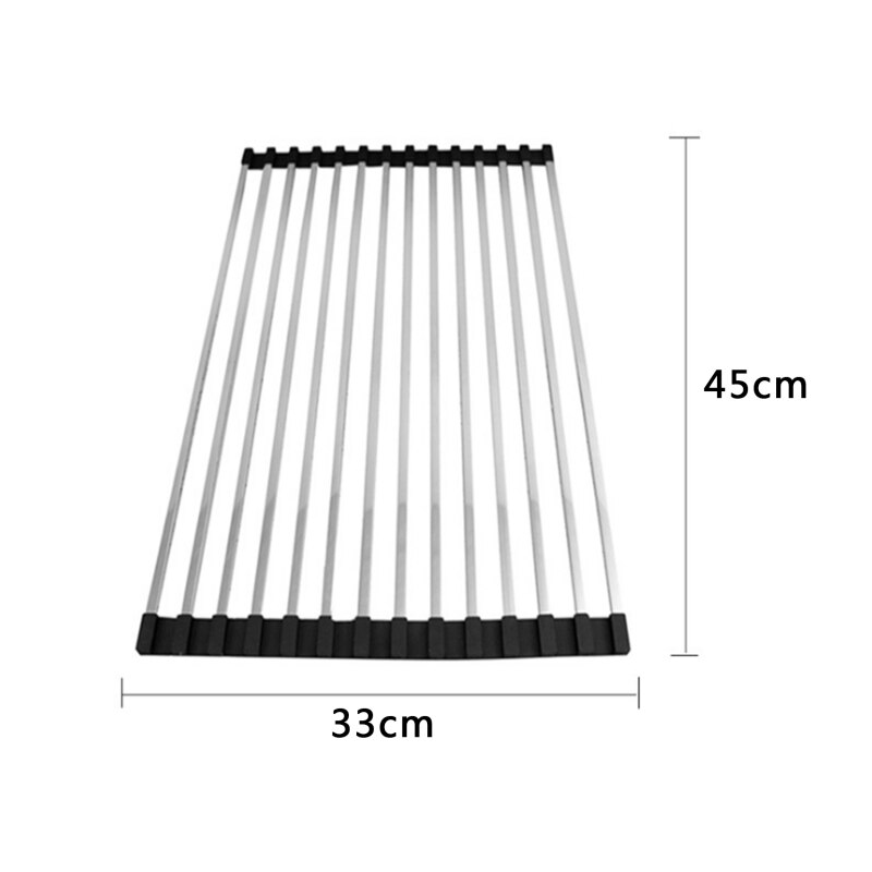 Dish Drying Rack Multi-Use Kitchen Drying Rack Over Sink Foldable Fruit Vegetable Meat Organizer Tray Drainer: black 45x33cm