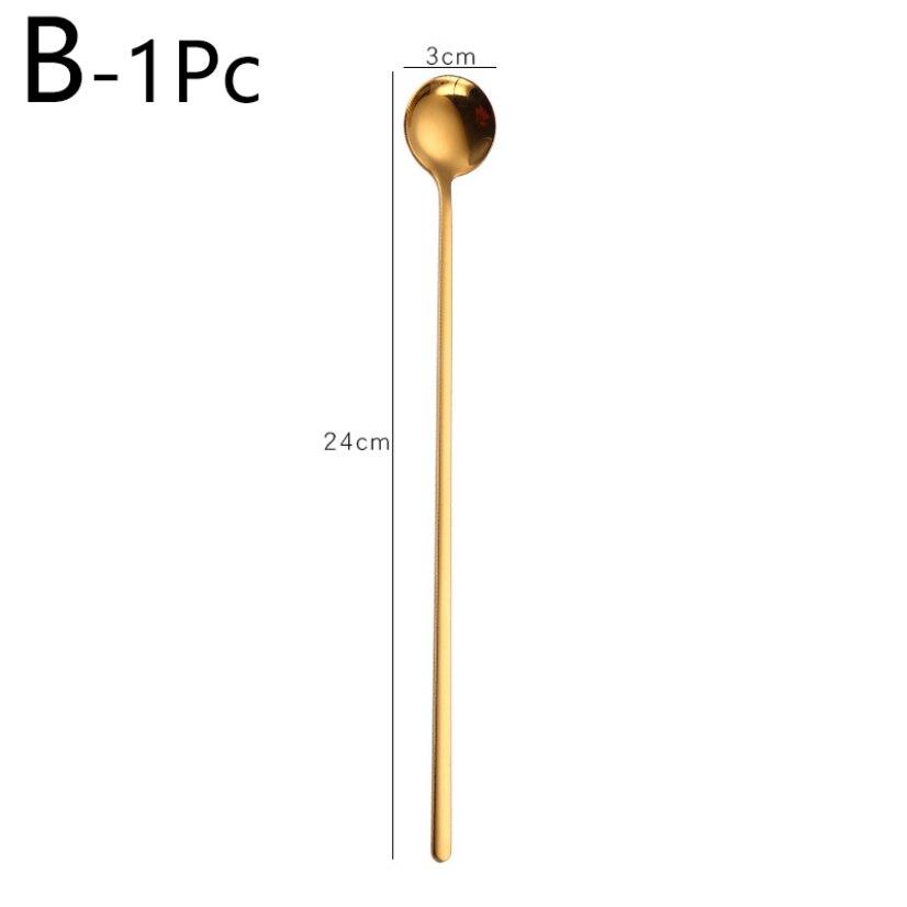 Coffee Tea Stirring Spoon Stainless Steel Dessert Bar Spoon Long Handle Milk Ice Cream Spoon Golden Tableware Household Utensils: 2