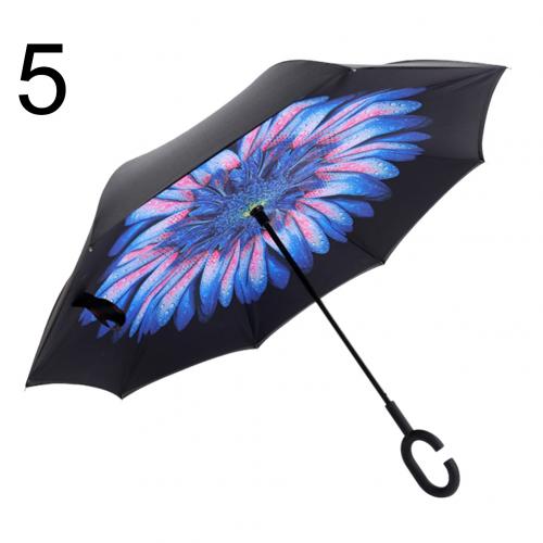 Lady Double Layer Anti-UV Windproof C-Shaped Handle Reverse Folding Umbrella Man Women Sun Rain Car Inverted Upstanding Umbrella: 5