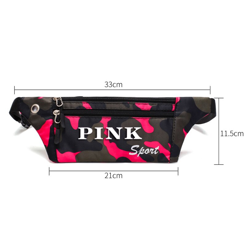 Roze Tas Vrouwen Camouflage Sport Tas Running Waterdichte Heuptas Outdoor Sport Leisure Messenger Heuptas Met Oortelefoon Gat