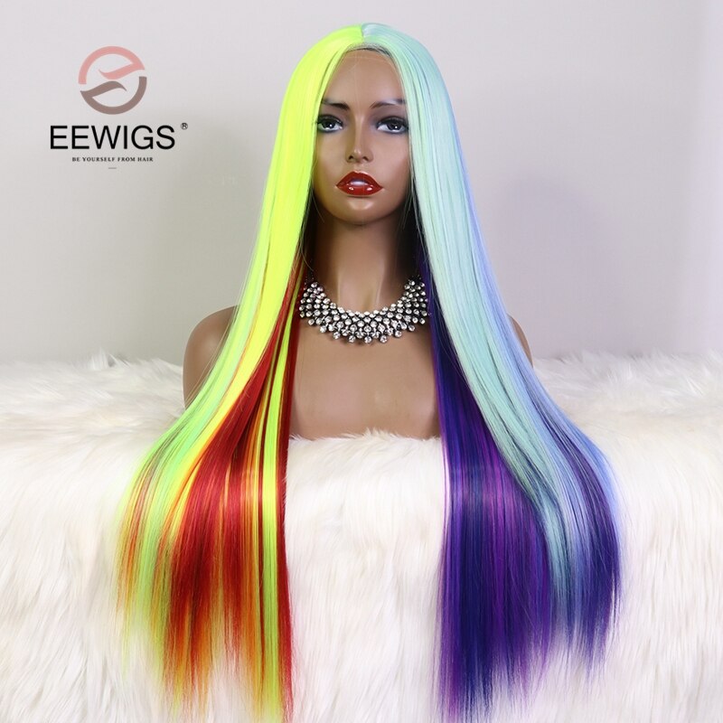 Peluca de encaje frontal sintética para mujeres negras, 28 pulgadas, resistente al calor, azul, para Cosplay, Drag Queen: 26 pulgadas