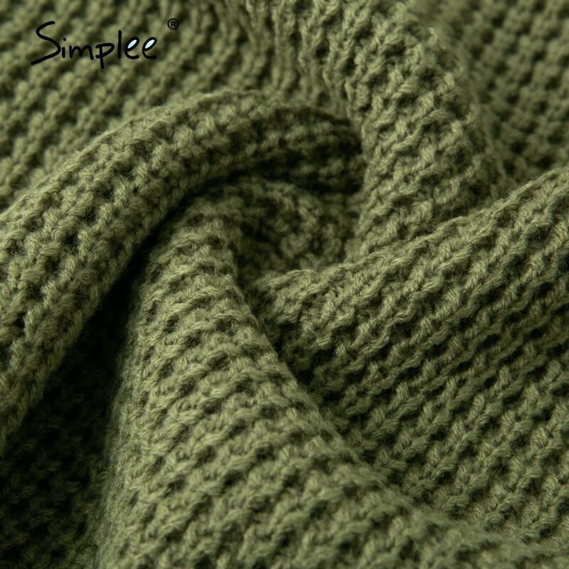 Simplee Casual mujer suéter vestido suelto estilo verde con cinturón mujer Vestido de punto otoño invierno cálido cuello redondo señoras Vestidos de punto
