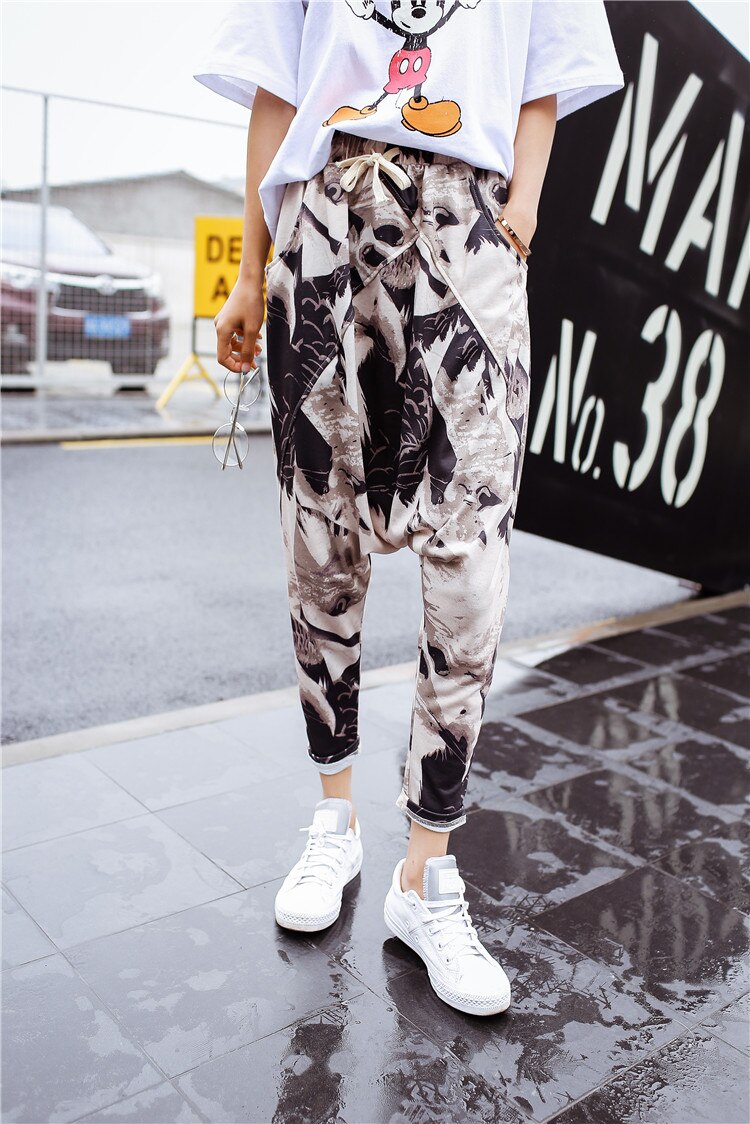 Thin print tobillo longitud pantalones harem hombres bombachos grandes verano casual hiphop pantalones bombachos holgados
