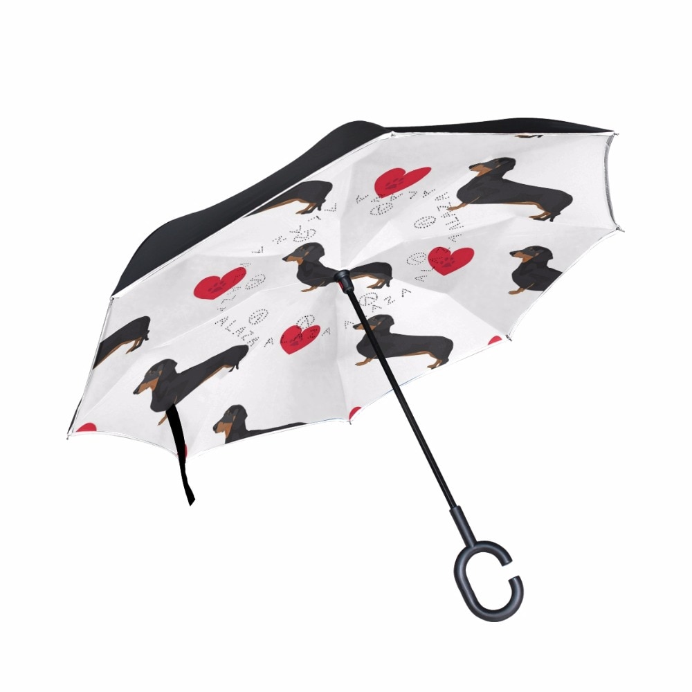 Farverig baggrund gravhund sømløs c-hook håndtag omvendt folde dobbeltlag vindtæt regnfuld solrig paraply