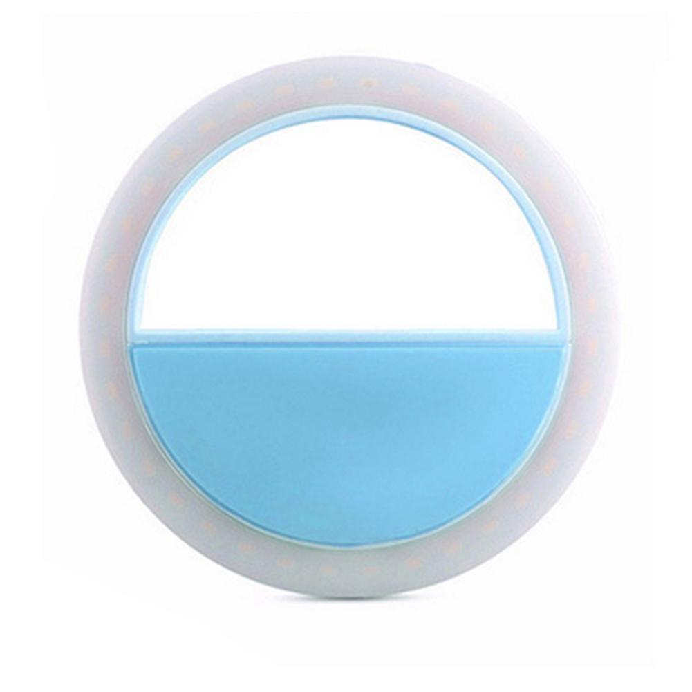 Cargador USB espejo de maquillaje LED Flash automático para teléfono móvil Smartphone redondo portátil linterna de Selfie maquillaje espejo herramientas de belleza: Azul