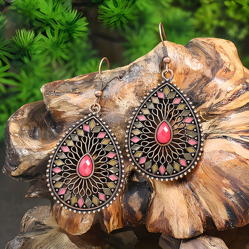 Pendientes de gota de agua de aleación étnica bohemia para mujer, pendientes colgantes de aceite de gota Multicolor Retro, joyería para diaria y vacaciones: PALLADIUM
