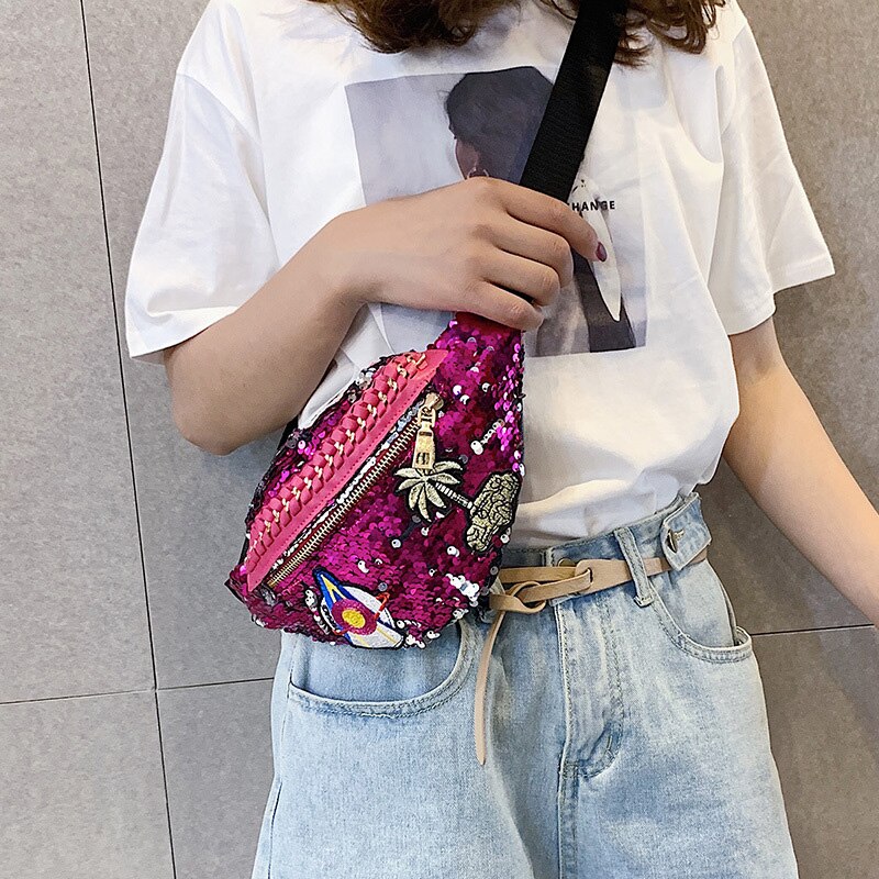 JZYZQBX Frauen Taille Pack Farbverlauf Pailletten Taille Beutel Banane Tasche fanny Pack frauen Gürtel Tasche riñonera mujer